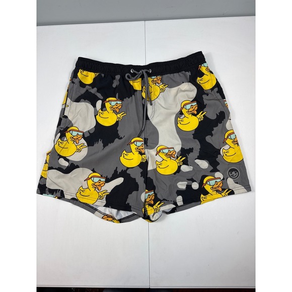 Neff Other - Neff Mens XL Camo Duck Graphic Swim Trunks Gray Black Yellow Drawstring Shorts